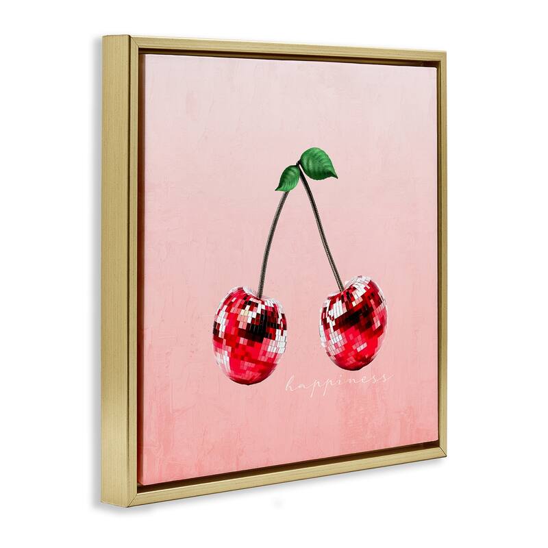 Stupell Happiness Disco Cherries Framed Floater Canvas Wall Art Design By Kim Allen