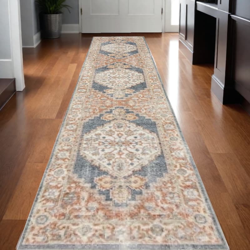 Satu Power Loomed Distressed Area Rug By HomeRoots - 144' X '26' X '0.25 - 144' X '26' X '0.25 - Denim Blue - Runner