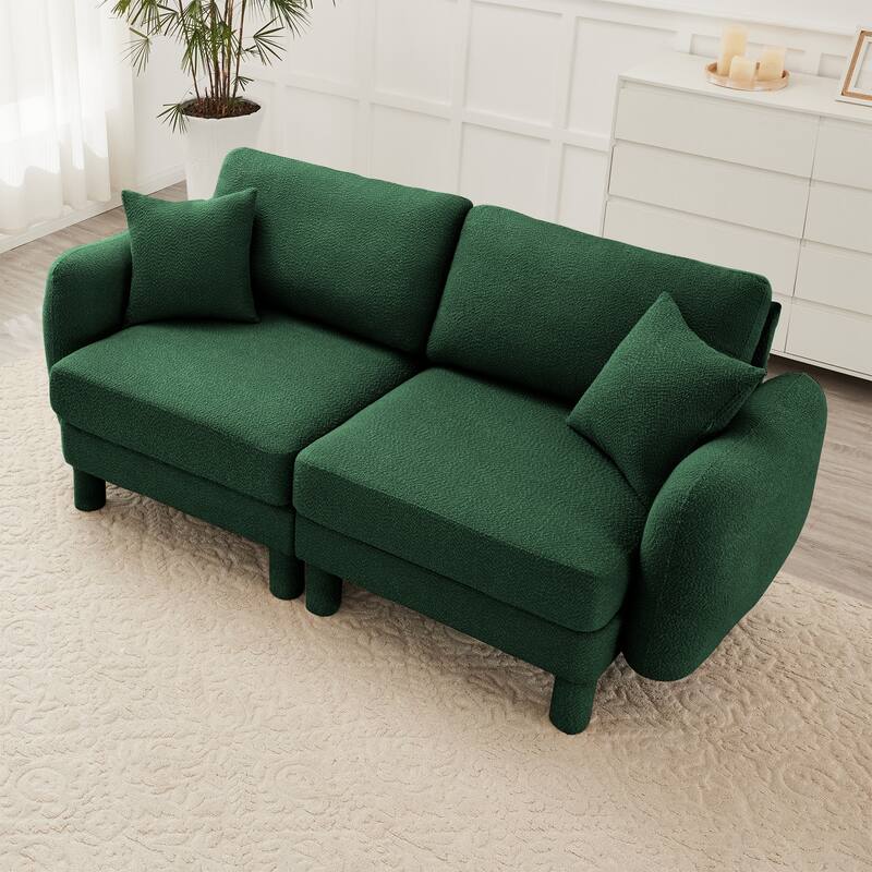 2-Seater Loveseat Sofa Couch with Shell-shaped Armrests, Chaise Lounge Sofa with Cylindrical Legs Wrapped - Green