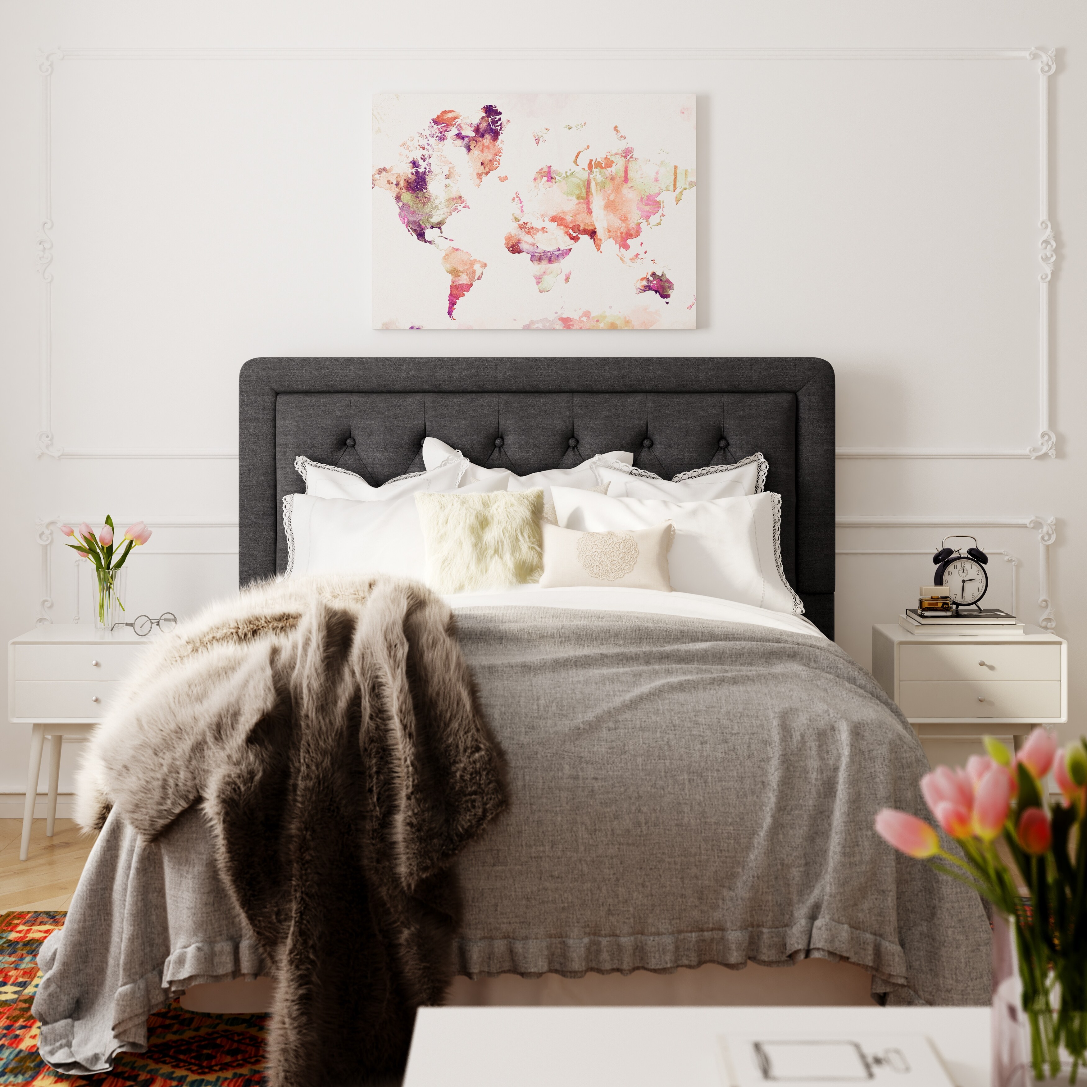 Elle Decor Amery Tufted Upholstered Headboard, King Grey - Overstock -  21827951, image size:3500x3500