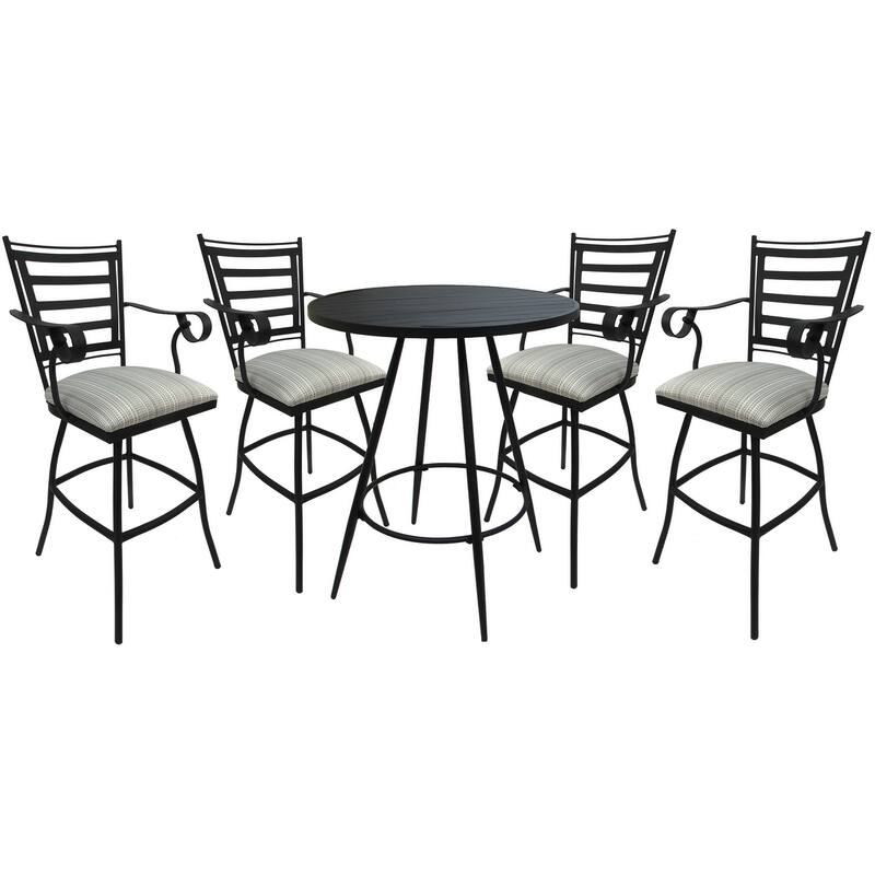 Outdoor Patio Bar Pub Set - 30" Jenna Stools - Black Frame - 36" Table