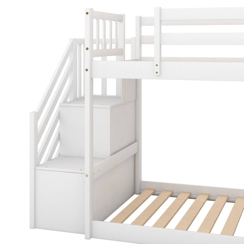 Twin Over Twin Bunk Bed With Convertible Slide And Stairway