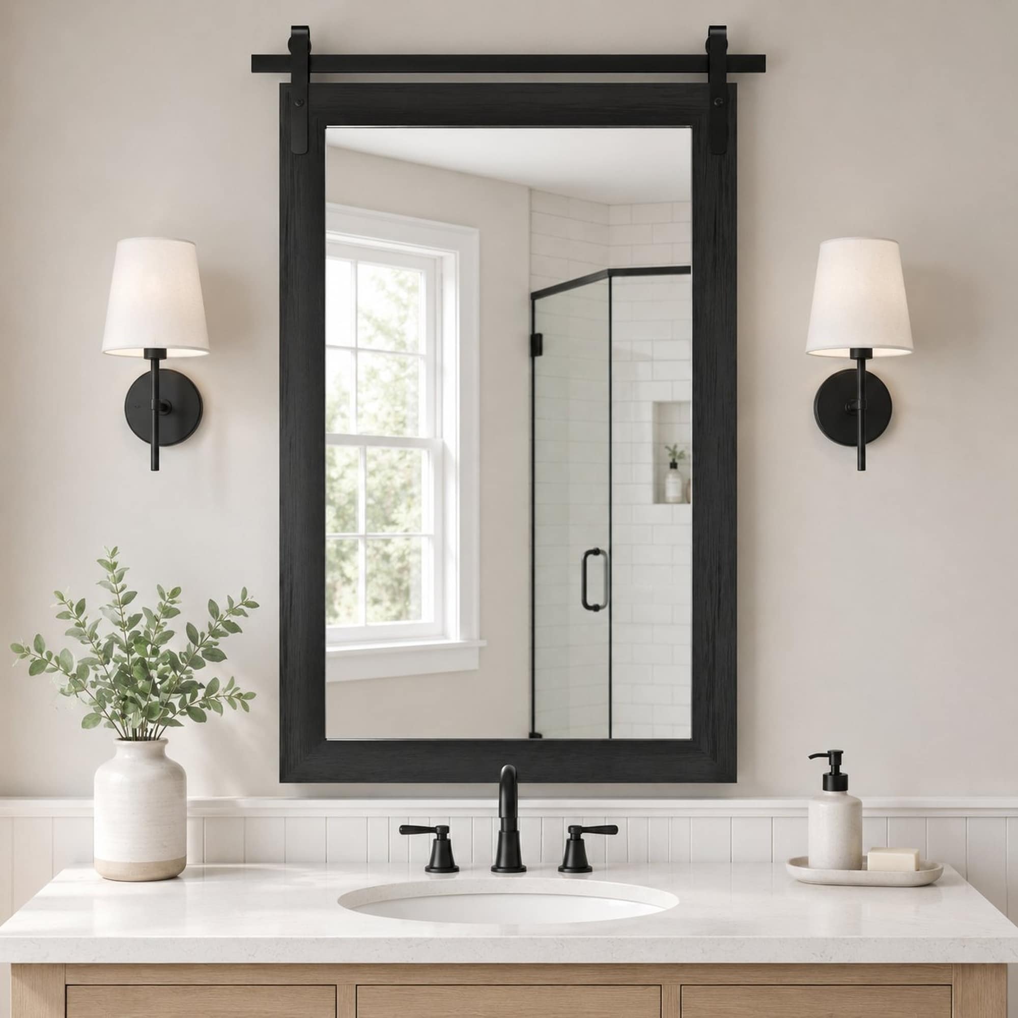 Rustic Barn Door Wood Frame Rectangle Wall Mirror
