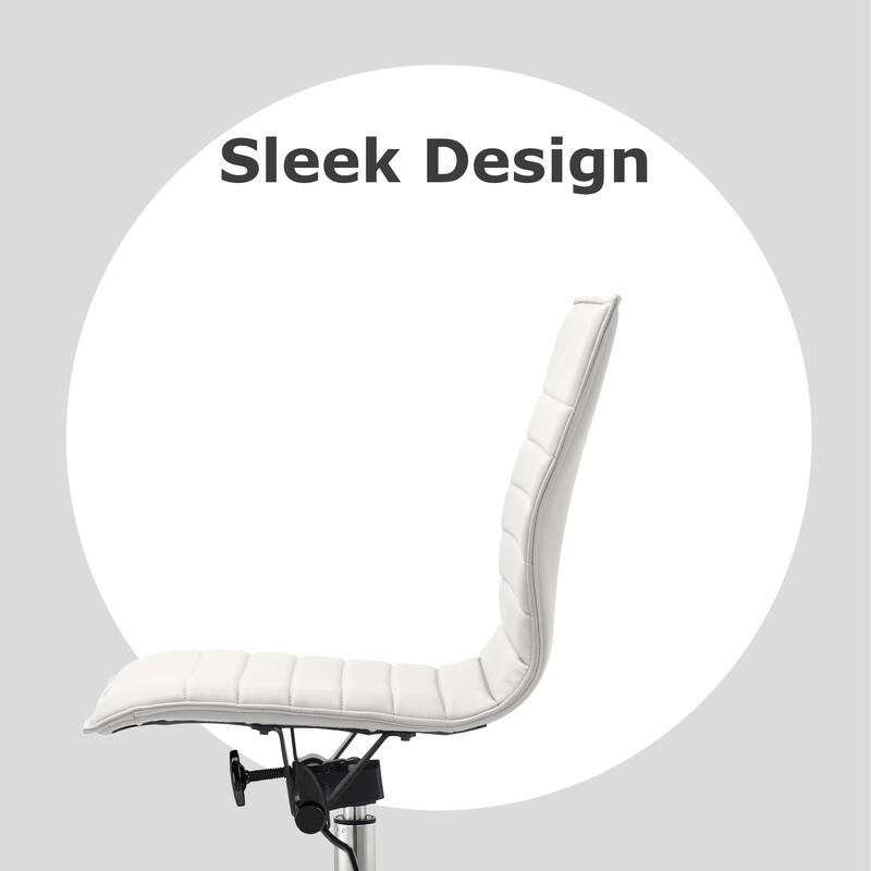 Modern Drafting Chair Upholstered PU Leather Ribbed Armless Mid Back with Tall Adjustable Base & Leg Rest