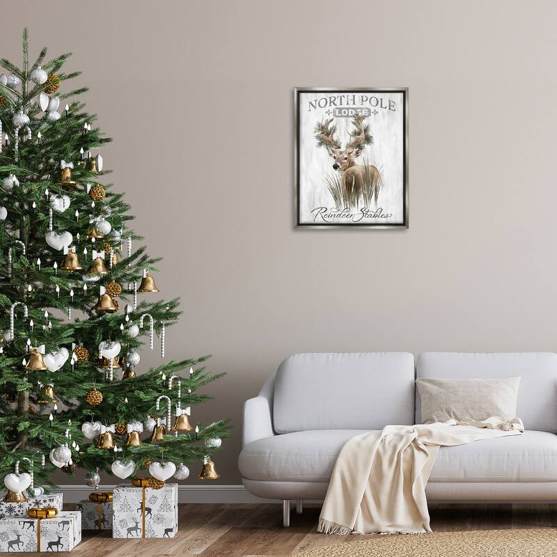 Stupell Festive Winter Reindeer Lodge Framed Floater Canvas Wall Art Design By Cat Thurman Designs