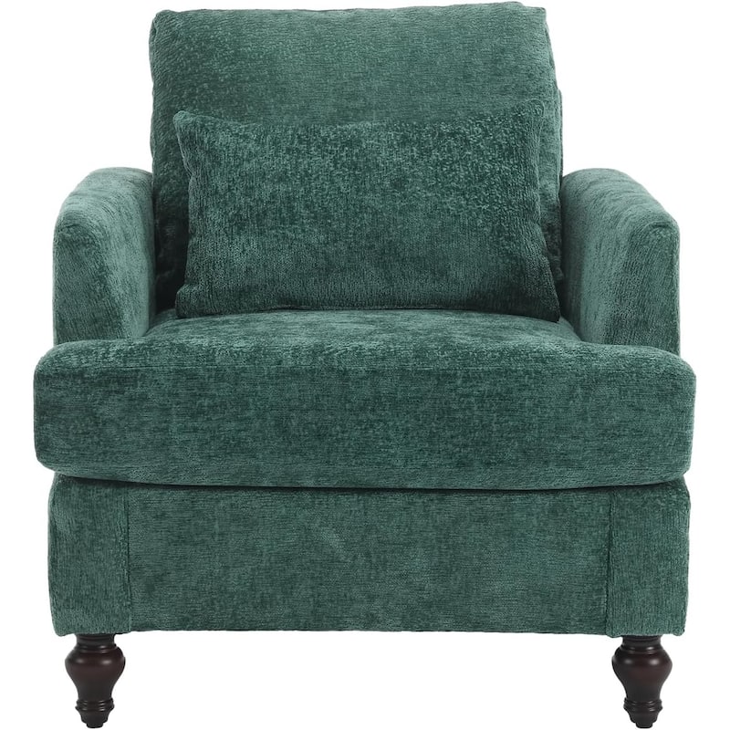 Roomfitters Tufted Wood Frame Accent Chair, Mid-Century Lounge Club Chair with Studded Trim for Bedroom or Living Room