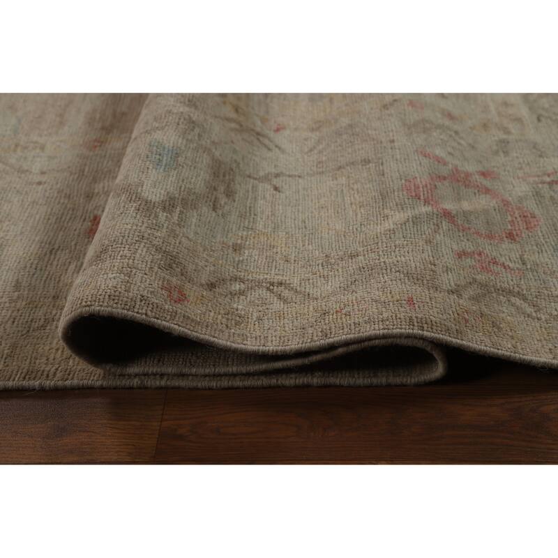 Hand Knotted Oriental 100% Wool Carpet Transitional All-Over Brown Oushak Area Rug - 13' 9'' X 10' 3''