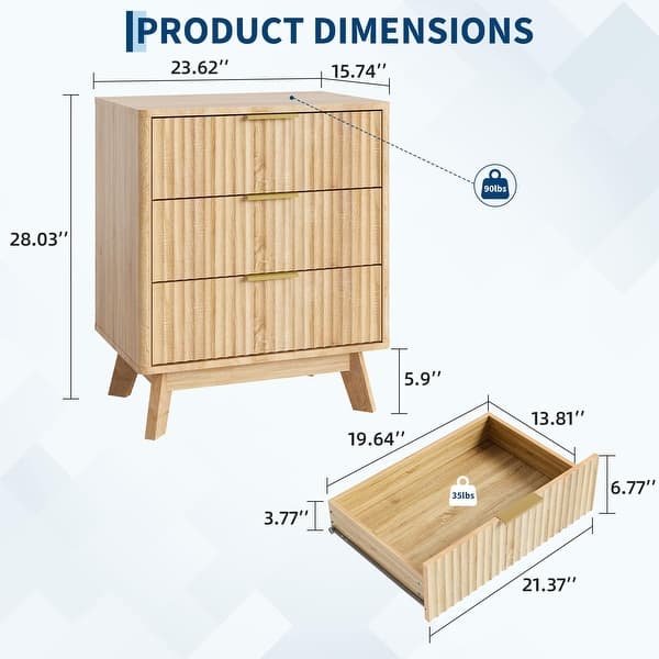 dimension image slide 0 of 2, Garvee Modern 3 Drawers Sofaside End Table Chairside Table Set of 2 with Gold Handle for Living Room