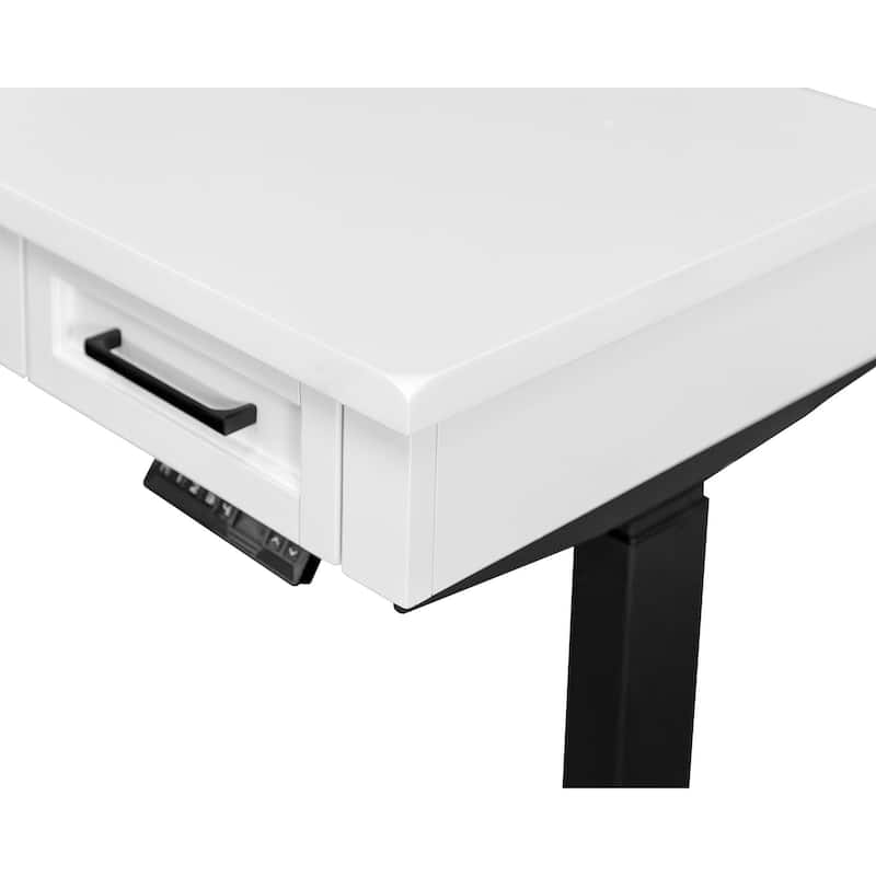 Modern Electric Sit/Stand L-Desk and Return, Height Adjustable Table, Wood Adjustable Office Corner Desk and Return, White