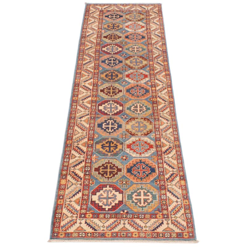 ECARPETGALLERY Hand-knotted Uzbek Ghazni Blue Wool Rug - 2'7 x 10'0