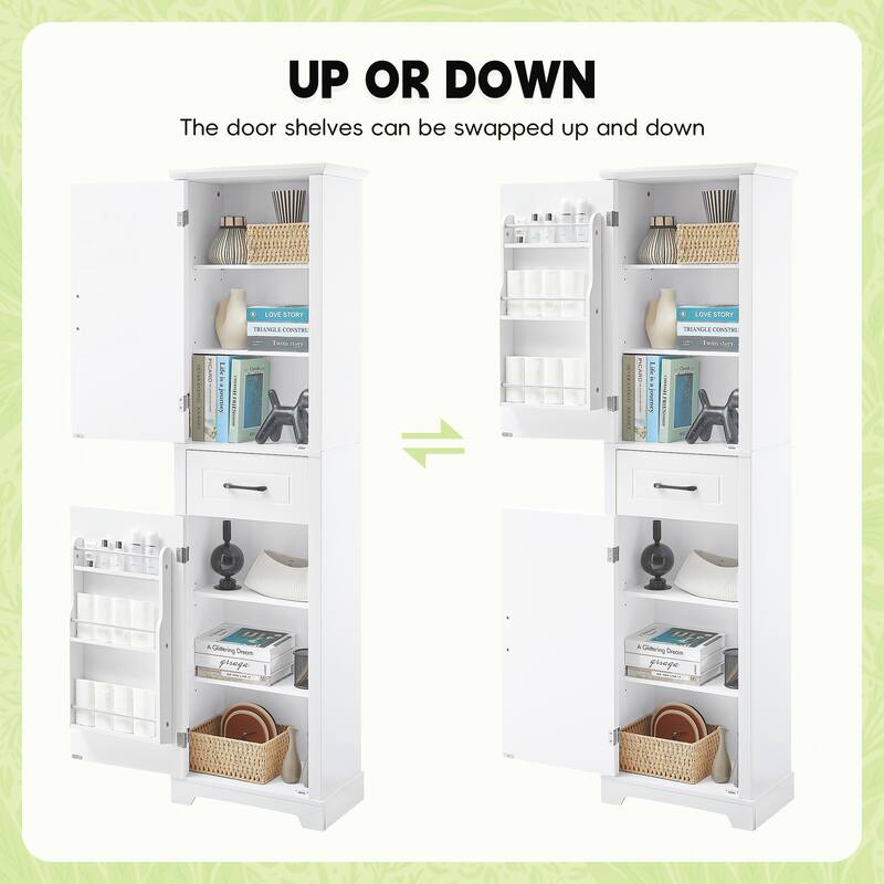 Freestanding Storage Cabinet with Two Doors and Adjustable Shelves - White