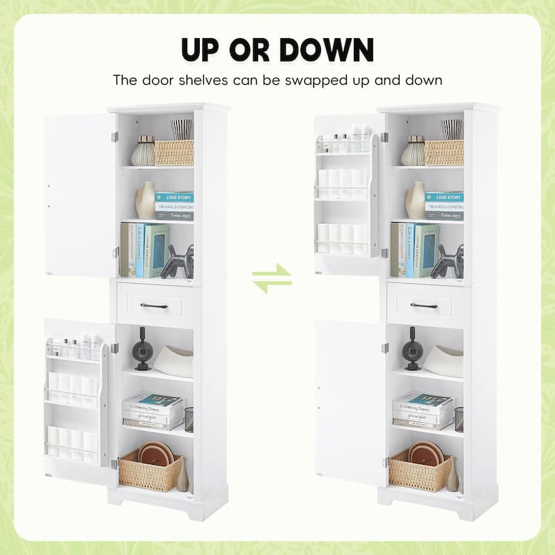 GDF Studio - Peter Modern MDF Tall Bathroom Storage Cabinet with Adjustable Shelves and Two Doors