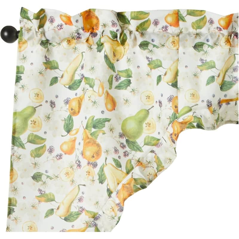 Violet Linen European Fruits Flowers, Pears, 3pc Set 60" x 18" Valance, 30" x 36" Tiers, Decorative Window Kitchen Curtain Set