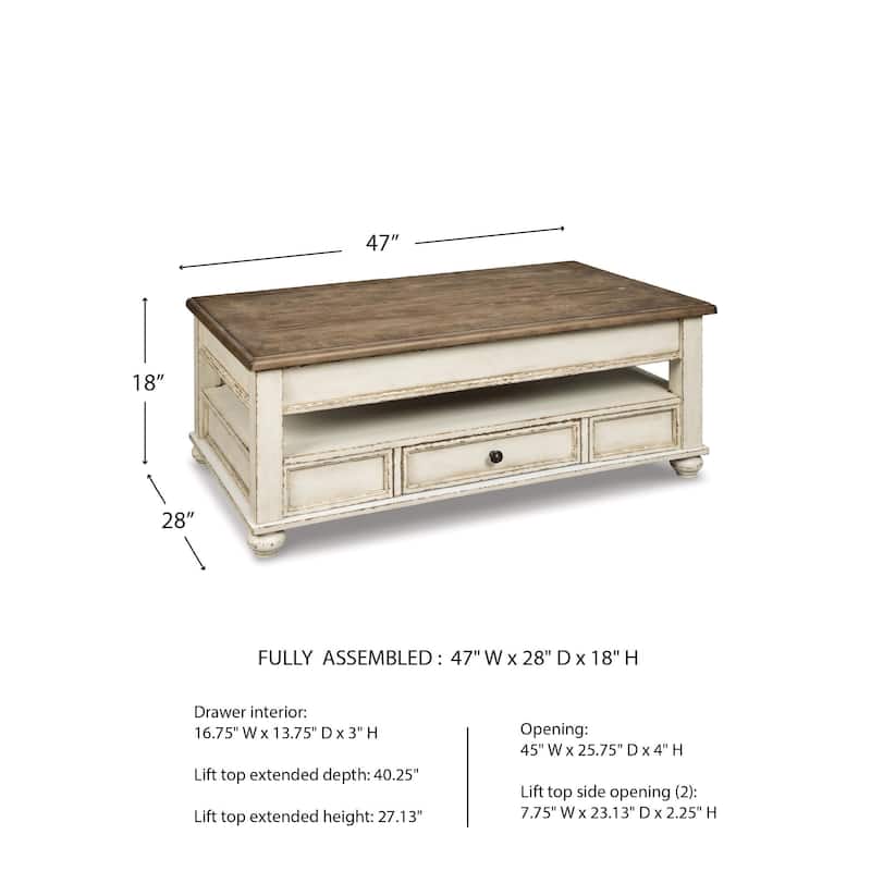 Realyn White/Brown Traditional Lift Top Cocktail Table