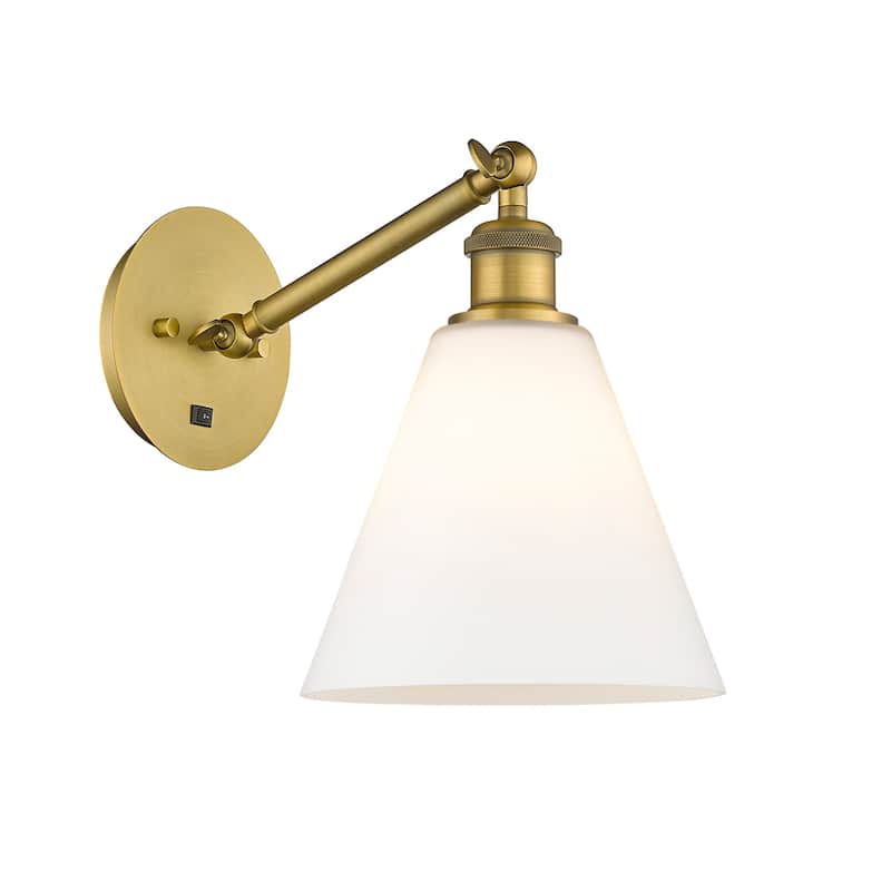 Innovations Lighting 317-1W-14-8 Berkshire Sconce Berkshire 14" Tall - Brushed Brass / Matte White