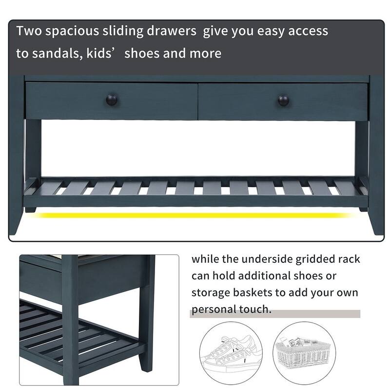 39" Modern Versatile Entry Upholstered Storage Bench with Shoe Rack and Drawers