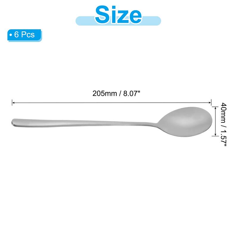 Long Handle Iced Tea Spoon, 6 Pcs 8" Stainless Steel Long Spoons - Silver Tone