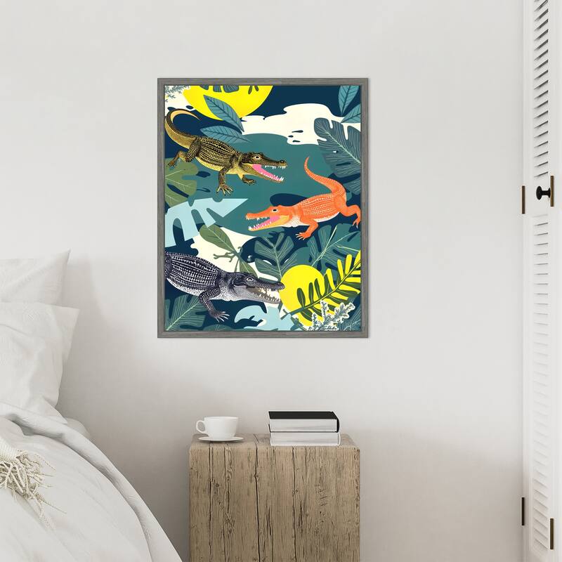 Three Crocodiles by Uma Gokhale Framed Canvas Wall Art