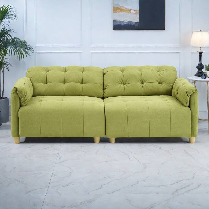83.1" Flannelette 3-Seater Sofa with High-Density Foam, Solid Wood Frame, Easy Assembly - Green