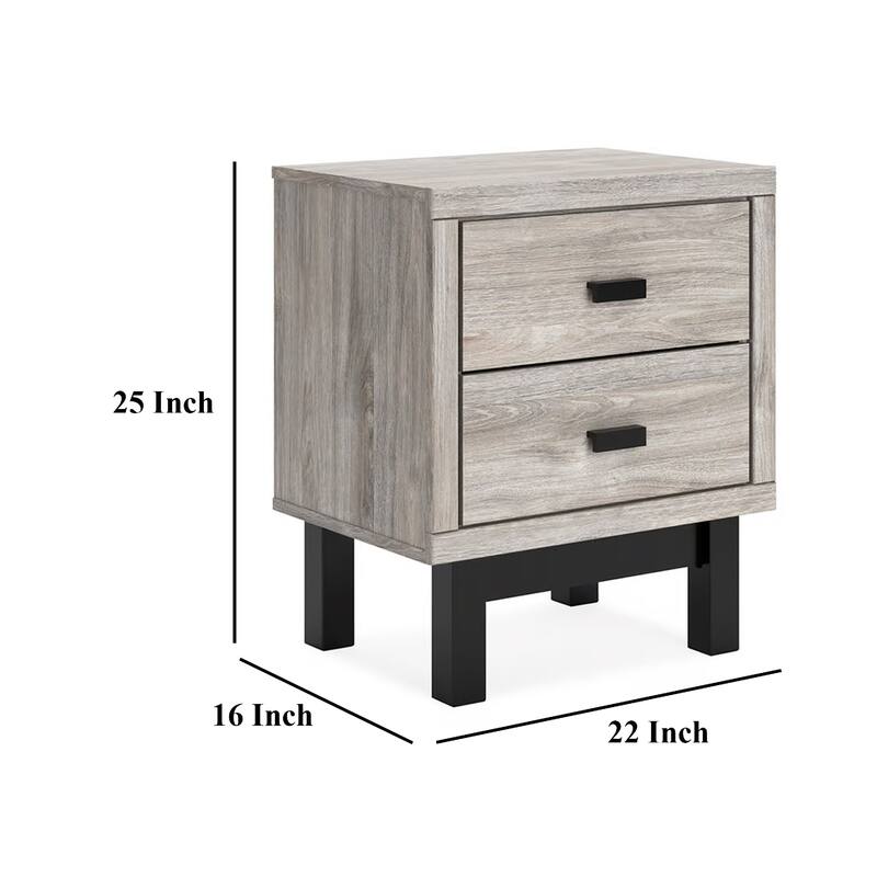 Veso Nightstand, 5 Drawers, 25 Inch, Modern Light Gray and Black