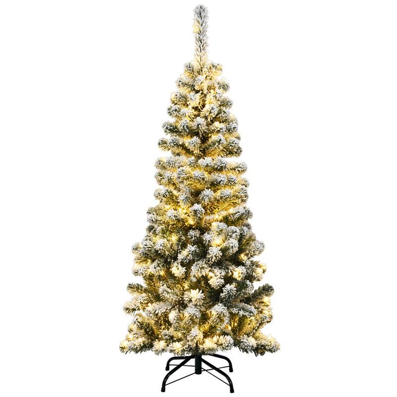 Gymax 4.5ft Pre-lit Pencil Snow Flocked Pencil Christmas Tree Holiday - See Details - White - 4.5 Foot