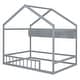 preview thumbnail 4 of 18, Wooden Full Size House Bed with Storage Shelf,Kids Bed with Fence and Roof, Gray