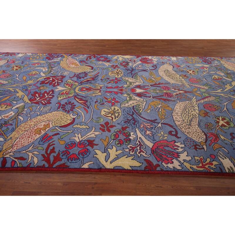 Animals Design Blue Ziegler Oriental Area Rug Handmade Wool Carpet - 8'0"x 15'8"