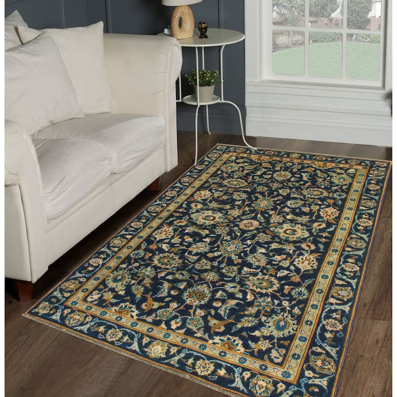 Fine Vintage Distressed Arthur Navy/Beige Rug - 3'9" x 6'3"