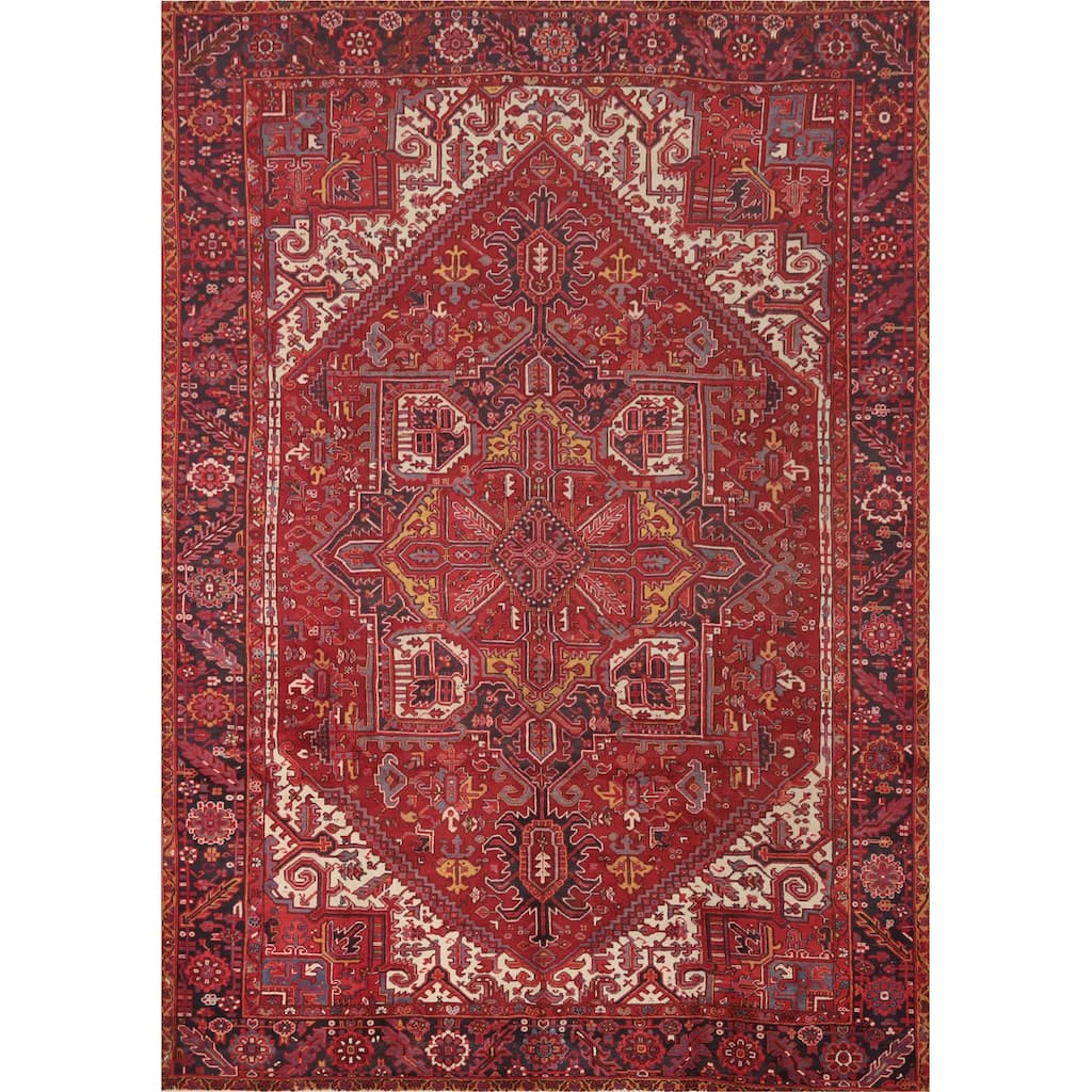 Hand Knotted Oriental 100% Wool Carpet Traditional Medallion Red Heriz Area Rug - 13' 0'' X 9' 8''