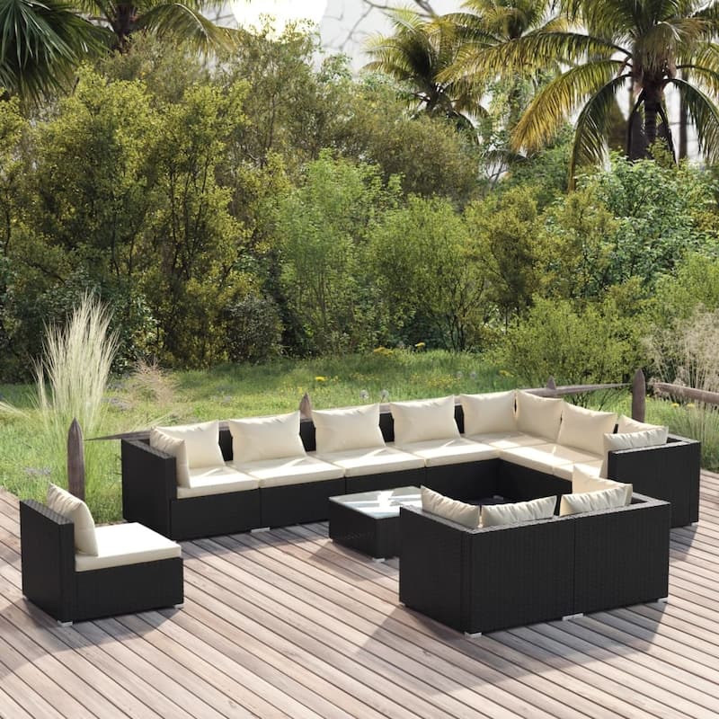 vidaXL Patio Lounge Set Outdoor Sectional Sofa Set Table Garden Poly Rattan - 27.6" x 27.6" x 23.8"