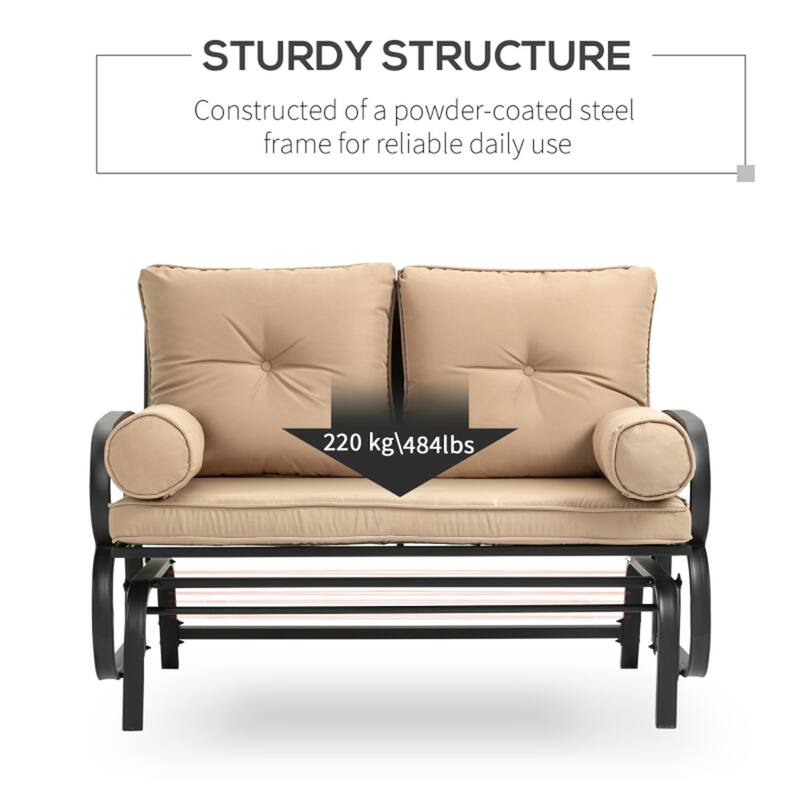 2-Person Garden Glider Bench with Polyester Cushions and Rocking Outdoor Seating for Porch - 1 Piece