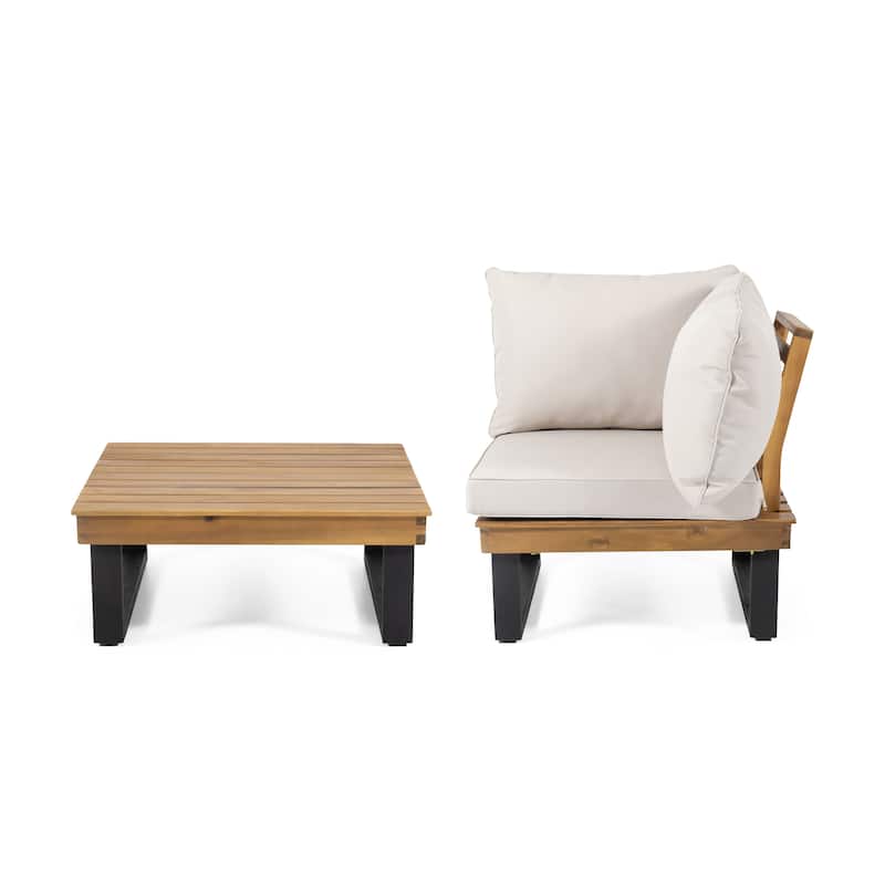 Set of 2 Space-Saving Corner Chair & Coffee Table Set for Patios, Balconies & Gardens - Natural