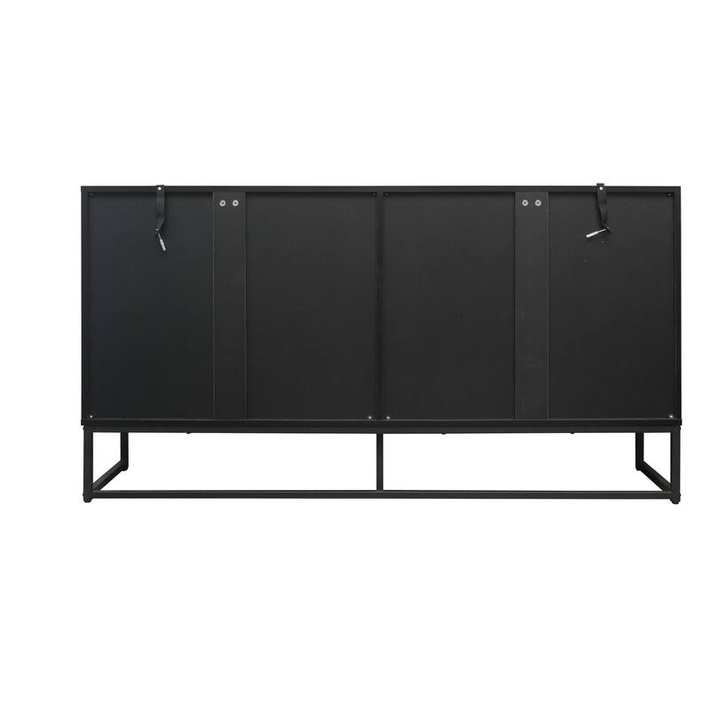 Engineered Rattan Buffet Accent Storage Cabinet 4-Door Sideboard with Adjustable Shelf, Cupboard Console Table Hallway Cabinet