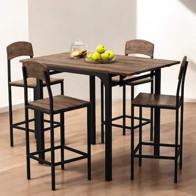 5-Piece Counter Height Drop Leaf Dining Table Set with 4 Chairs, Space-Saving Kitchen Table for Small Spaces and Dining Room