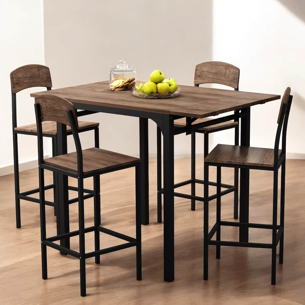 5-Piece Counter Height Drop Leaf Dining Table Set with 4 Chairs, Space-Saving Kitchen Table for Small Spaces and Dining Room