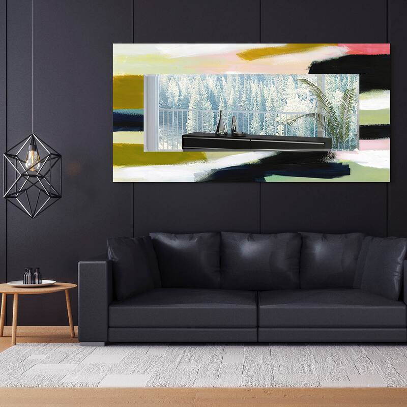 Sunder Rectangular Beveled Wall Mirror on Free Floating Printed Tempered Glass