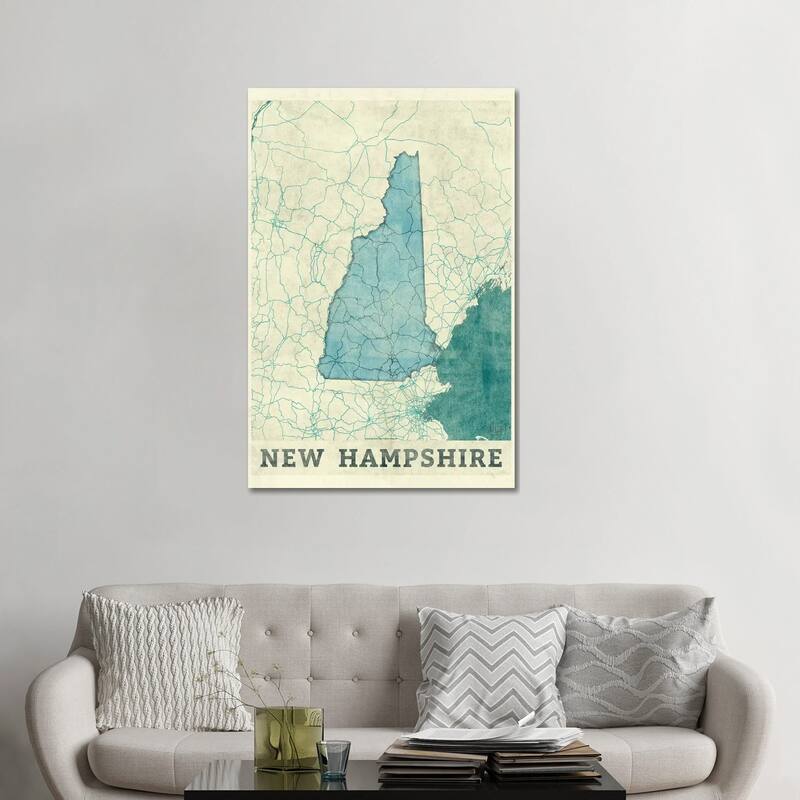 iCanvas "New Hampshire Map" by Hubert Roguski Canvas Print - 48x32x1.5