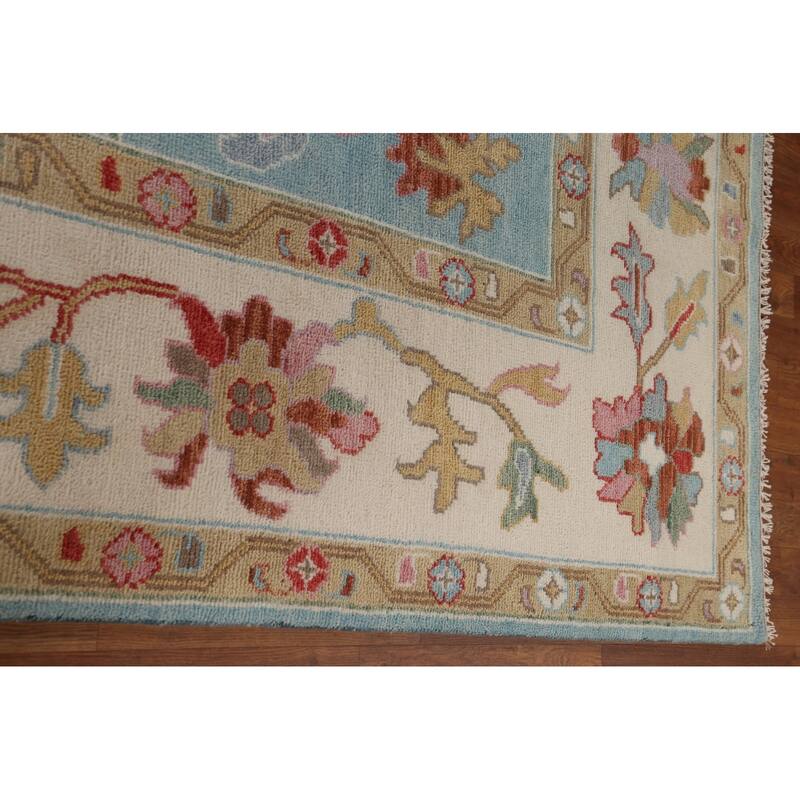 Light Blue Floral Oushak Rug Hand-Knotted Oriental Wool Carpet - 8'10"x 11'10"