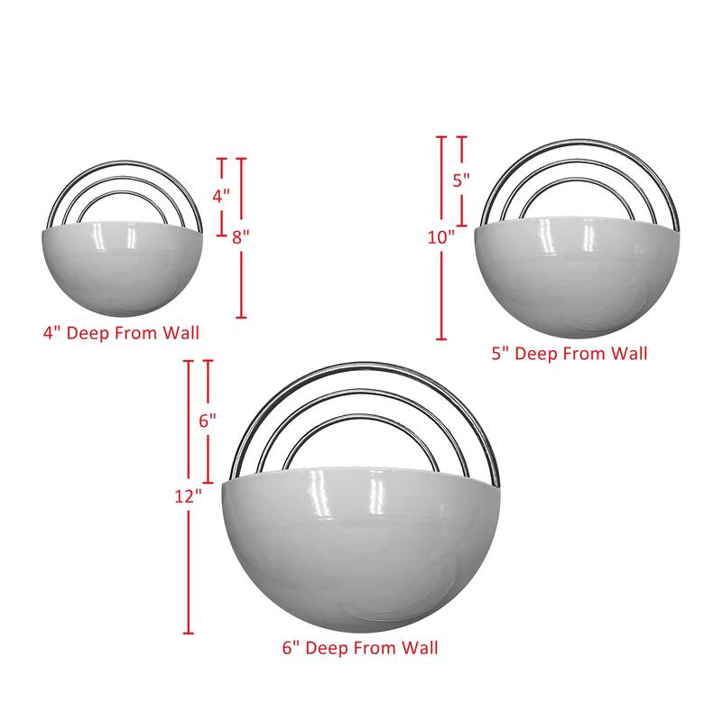 Crescent 3-Piece Metal Wall Planter Set - White with Gold Detail