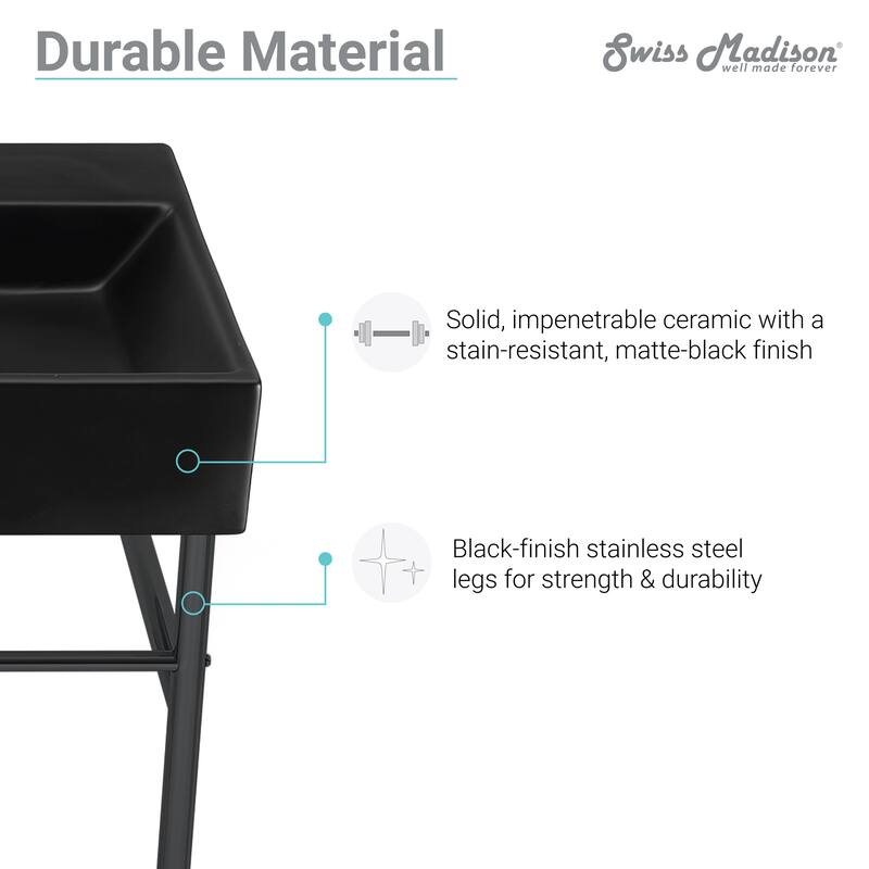 Claire 24 Ceramic Console Sink Matte Black Basin Black Legs