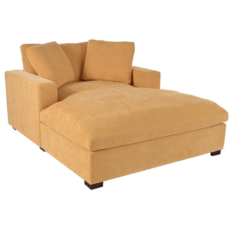Yellow Modern 53.5" Chaise Lounge Chair with Solid Wood Legs and Pillows for Living Room