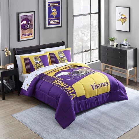 Minnesota Vikings NFL Licensed "Status" Bed In A Bag Comforter & Sheet Set