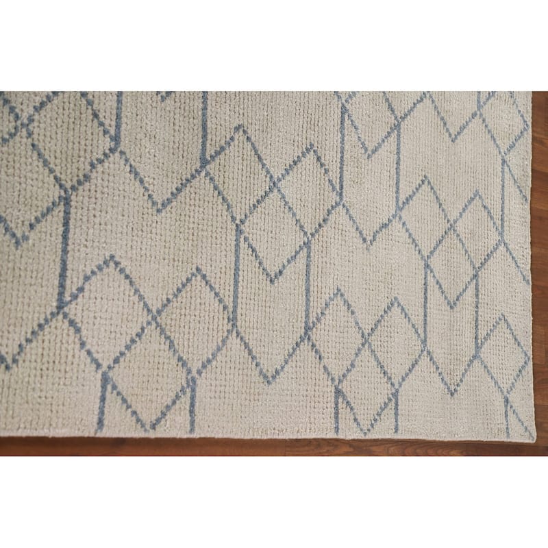 Beige Trellis Moroccan Oriental Area Rug Handmade Wool Carpet - 5'0"x 7'10"