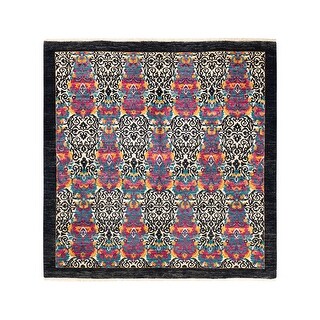 Overton One-of-a-Kind Hand-Knotted Contemporary Ikat Suzani Black Area Rug - 6' 1" x 6' 2"