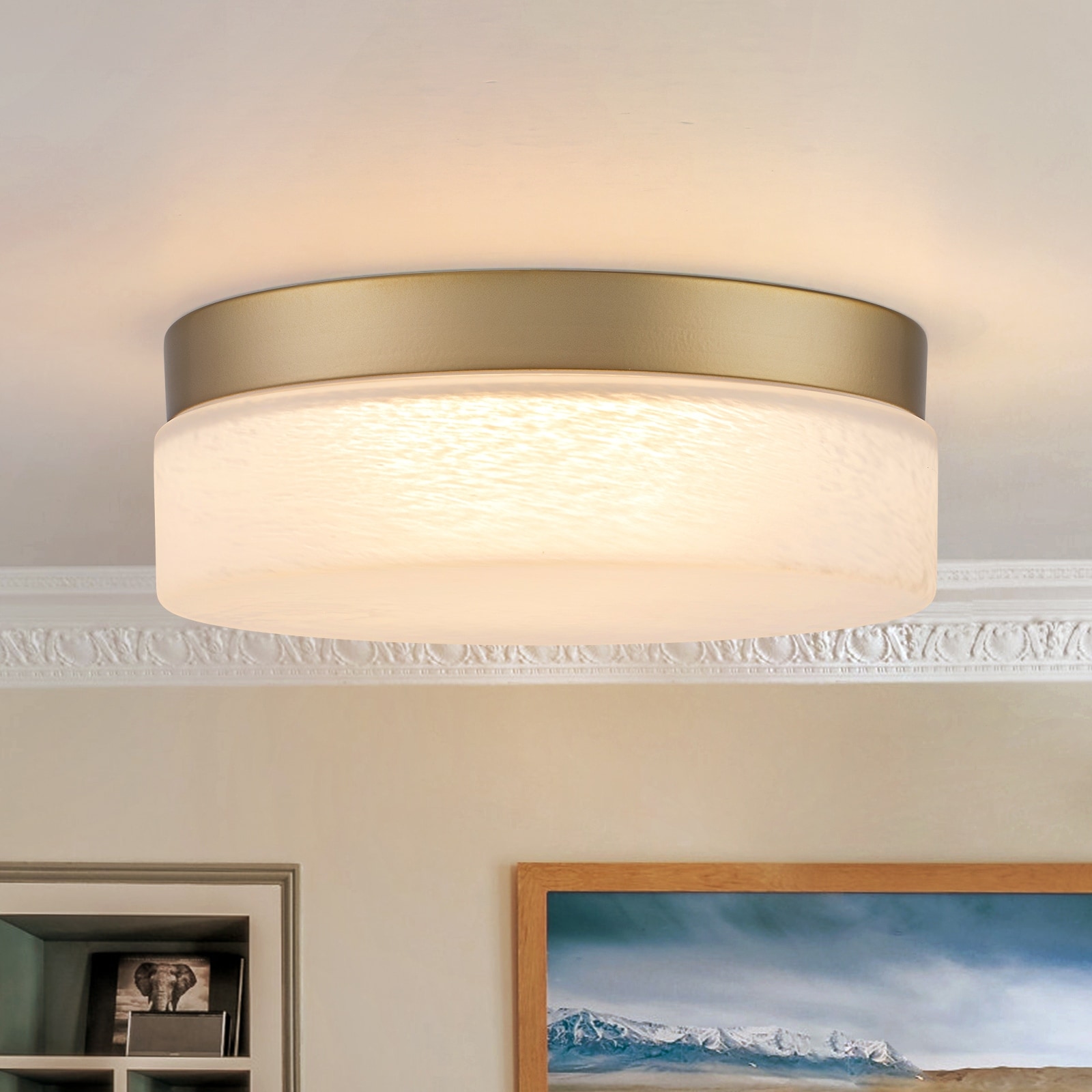 Dimmable LED Flush Mount Ceiling Light with 5-Color Temperature Selectable - Gold