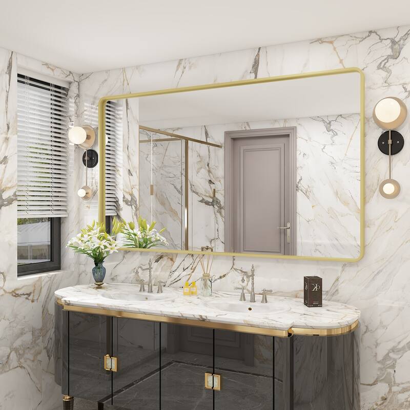 Aluminum alloy Framed Tempered Glass Wall Bathroom Vanity Mirror - 60" x 36" - Gold