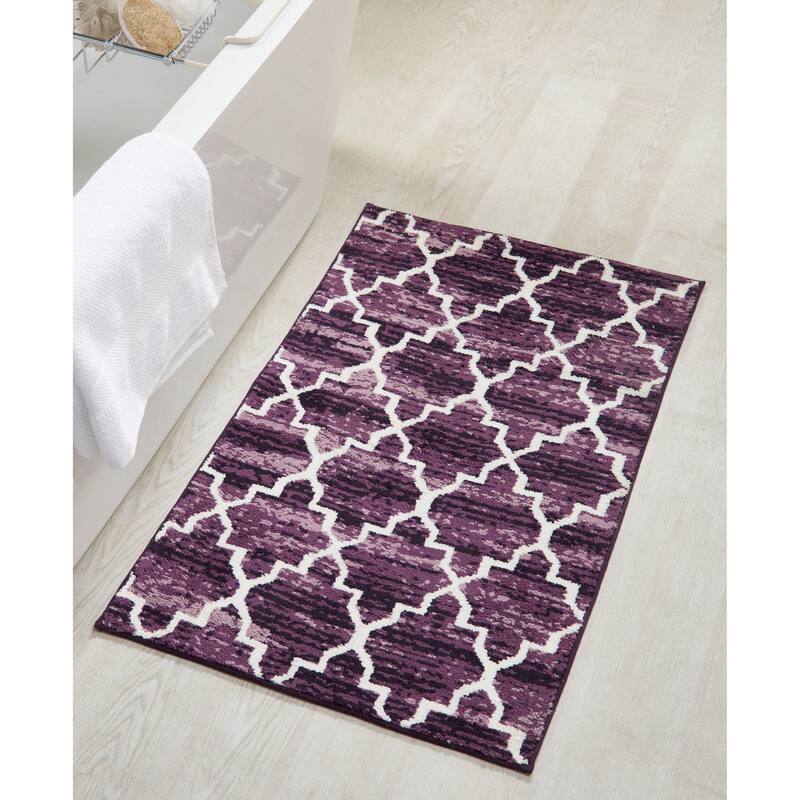 Better Trends Savio Collection Marrakesh Bathroom Rug - 100% Micro Polyester with Gel Foam Backing, Machine Washable Bath Mat - 24" x 40" Rectangle - Purple