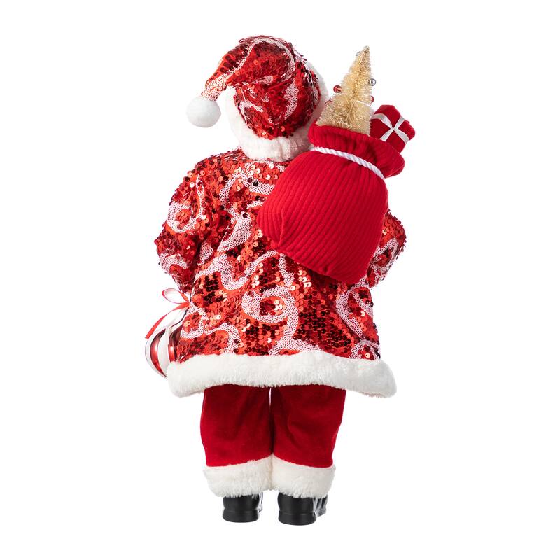 Glitzhome 18"H Faux Fur Christmas Santa Figurines with Porcelain Face
