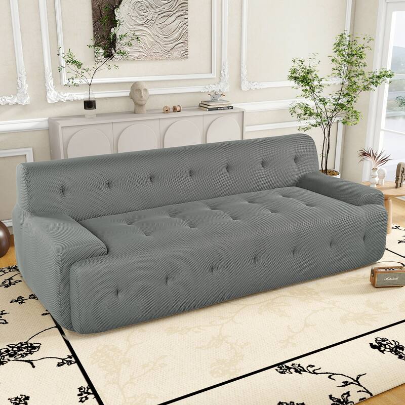 86.2'' Modern Minimalist Style Tufted Design Upholstered 3-Seat Modular Lounge Sofa, Grey, Polyester