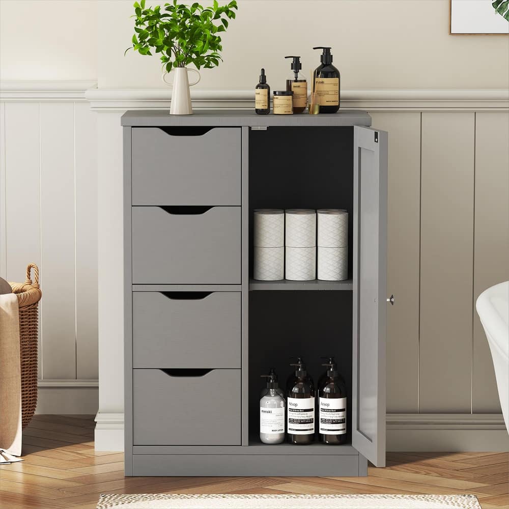 4-Drawer Bathroom Storage Cabinet with Adjustable Shelf